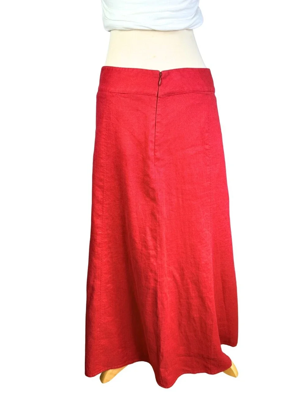 Talbots 100% Linen Red A-Line Midi Skirt Size 4 Cottagecore Summer